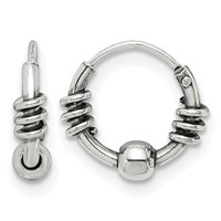 Sterling Silver Antiqued Beaded Endless Hoop Earrings view 1