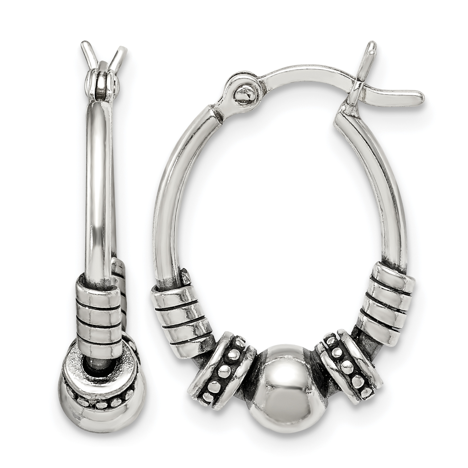 Sterling Silver Antiqued Hoop Earrings (QE14194)