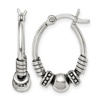 Sterling Silver Antiqued Hoop Earrings view 1