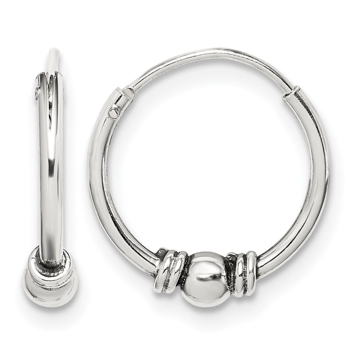 Sterling Silver Antiqued Beaded Endless Hoop Earrings (QE14200)