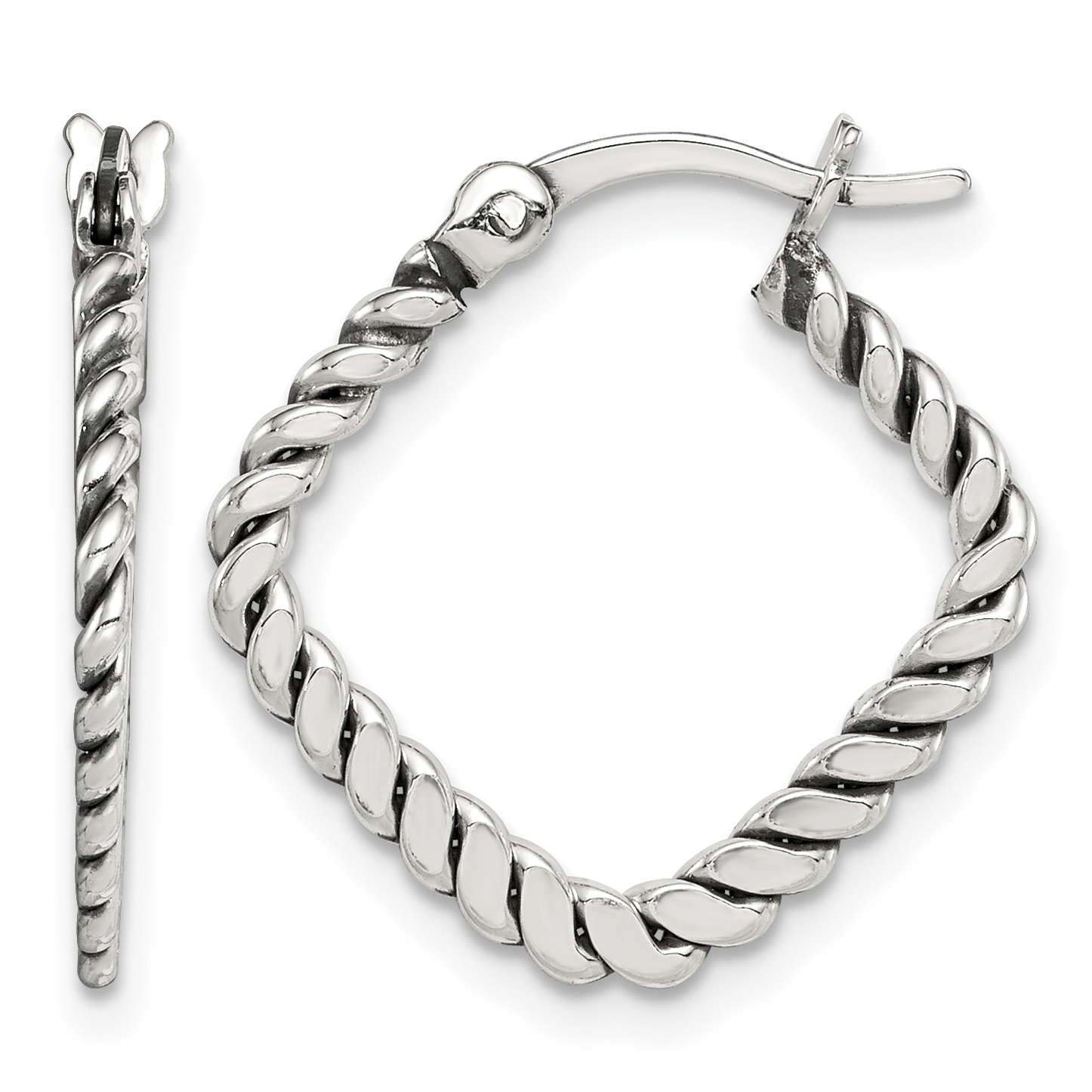 Sterling Silver Antiqued Textured Square Hoop Earrings (QE14208)