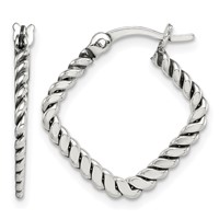 Sterling Silver Antiqued Textured Square Hoop Earrings view 1