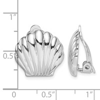 Sterling Silver Rhodium-plated Polished Non-Pierced Shell Earrings view 4