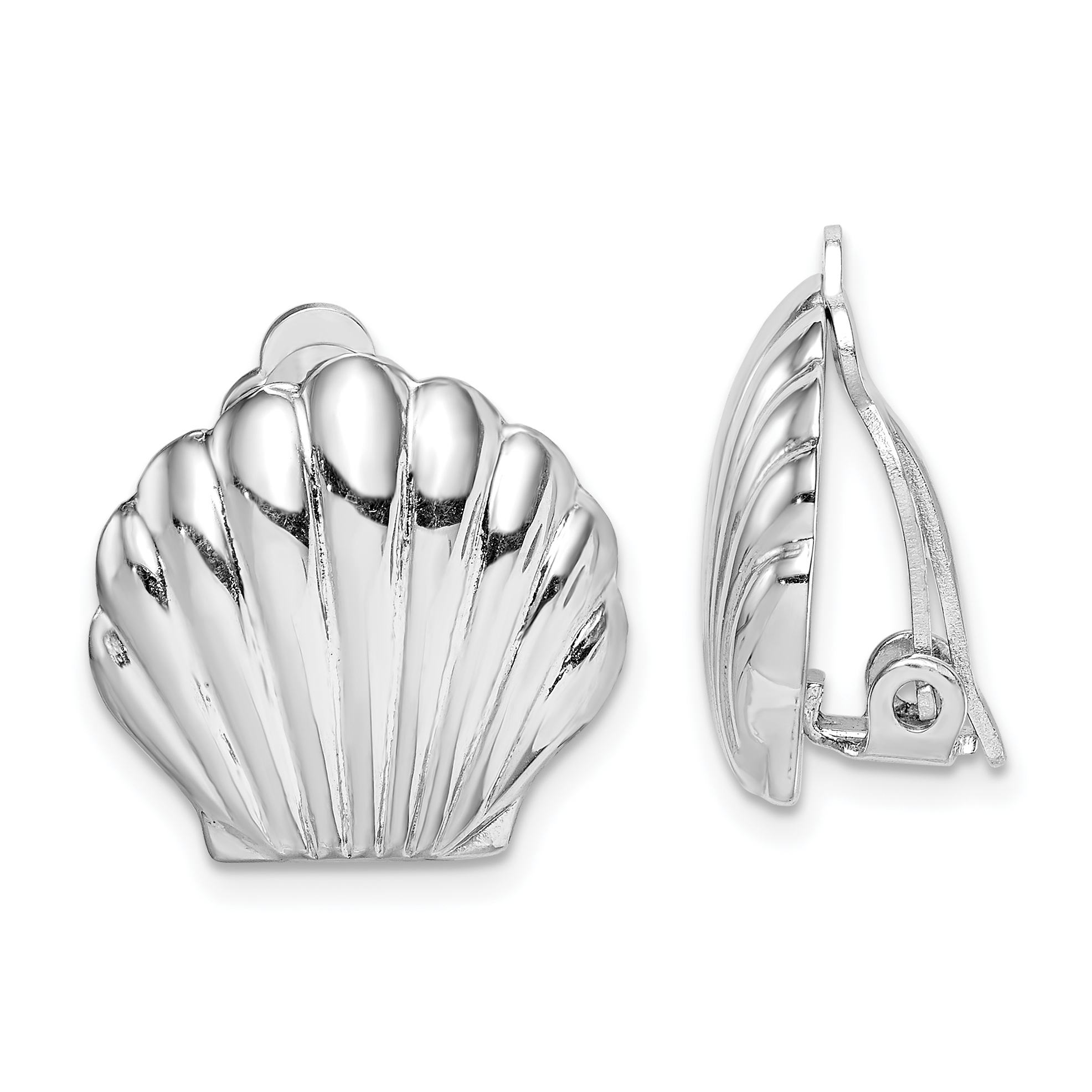 Sterling Silver Rhodium-plated Polished Non-Pierced Shell Earrings (QE14209)