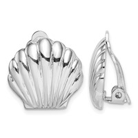 Sterling Silver Rhodium-plated Polished Non-Pierced Shell Earrings view 1