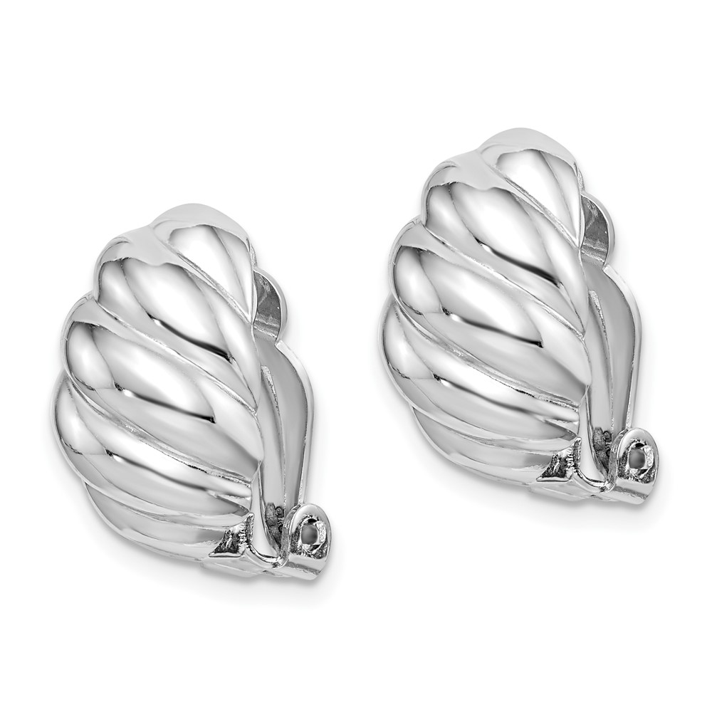 Sterling Silver RH-plated Polished Non-Pierced Scalloped Oval Earrings (QE14210)