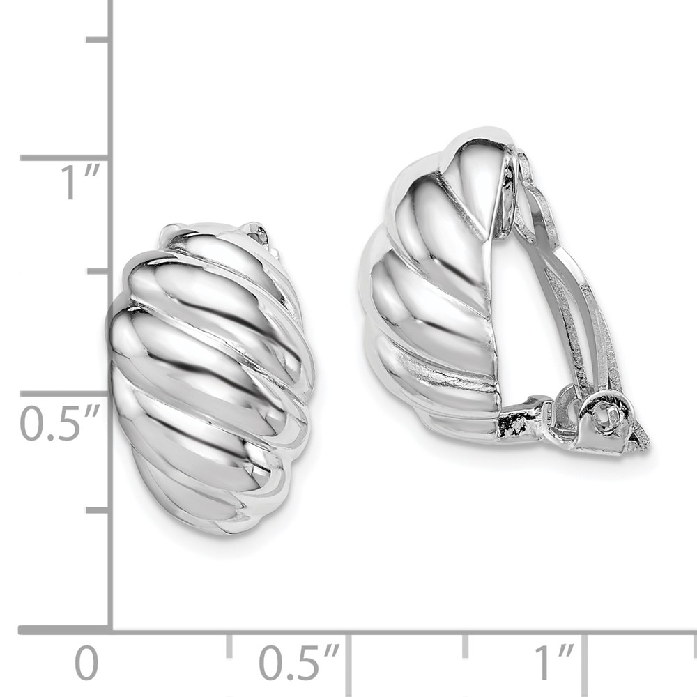 Sterling Silver RH-plated Polished Non-Pierced Scalloped Oval Earrings (QE14210)