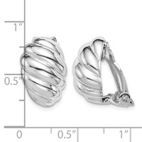 Sterling Silver RH-plated Polished Non-Pierced Scalloped Oval Earrings view 4
