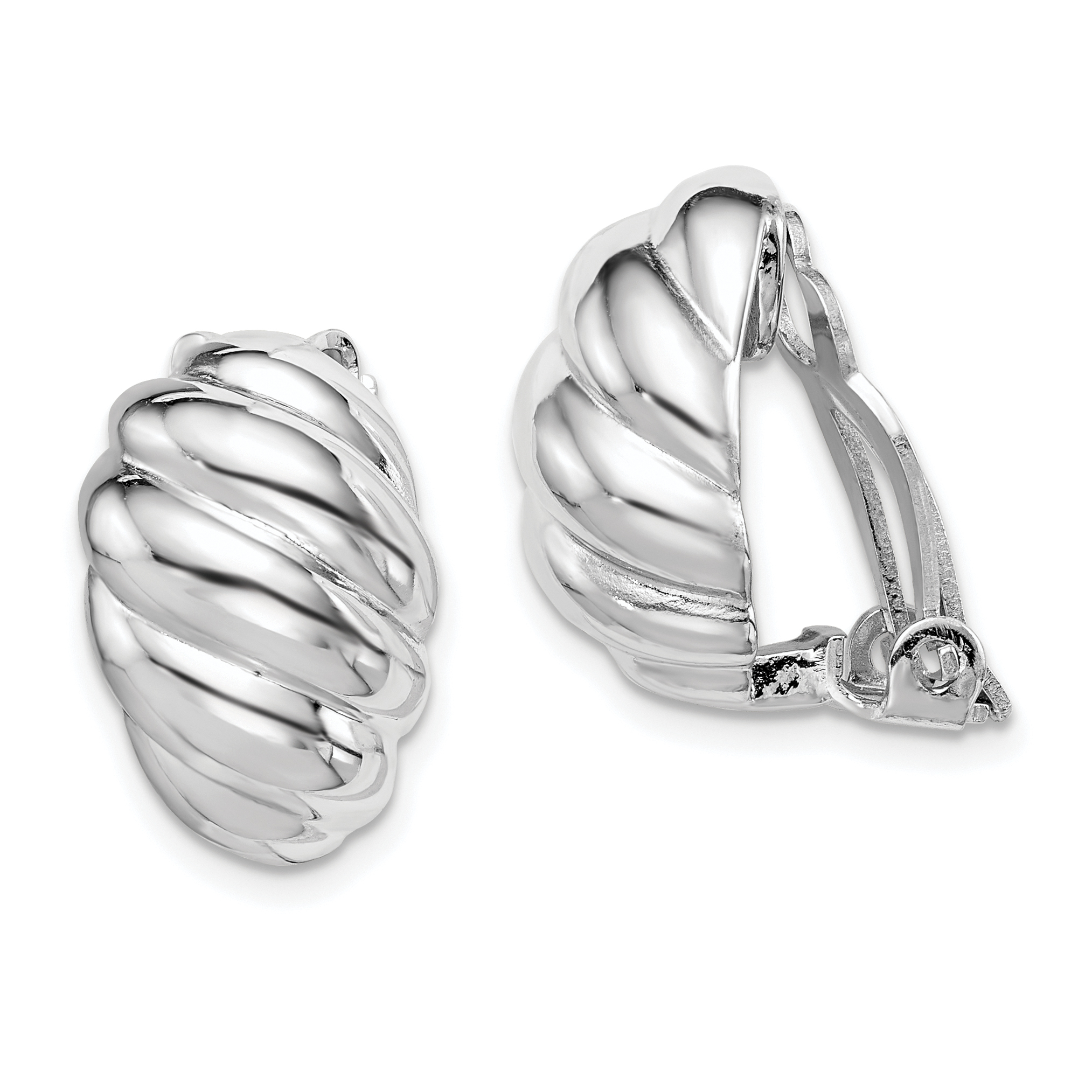 Sterling Silver RH-plated Polished Non-Pierced Scalloped Oval Earrings (QE14210)