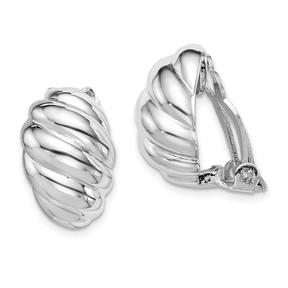 Sterling Silver RH-plated Polished Non-Pierced Scalloped Oval Earrings (QE14210)