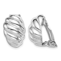Sterling Silver RH-plated Polished Non-Pierced Scalloped Oval Earrings view 1