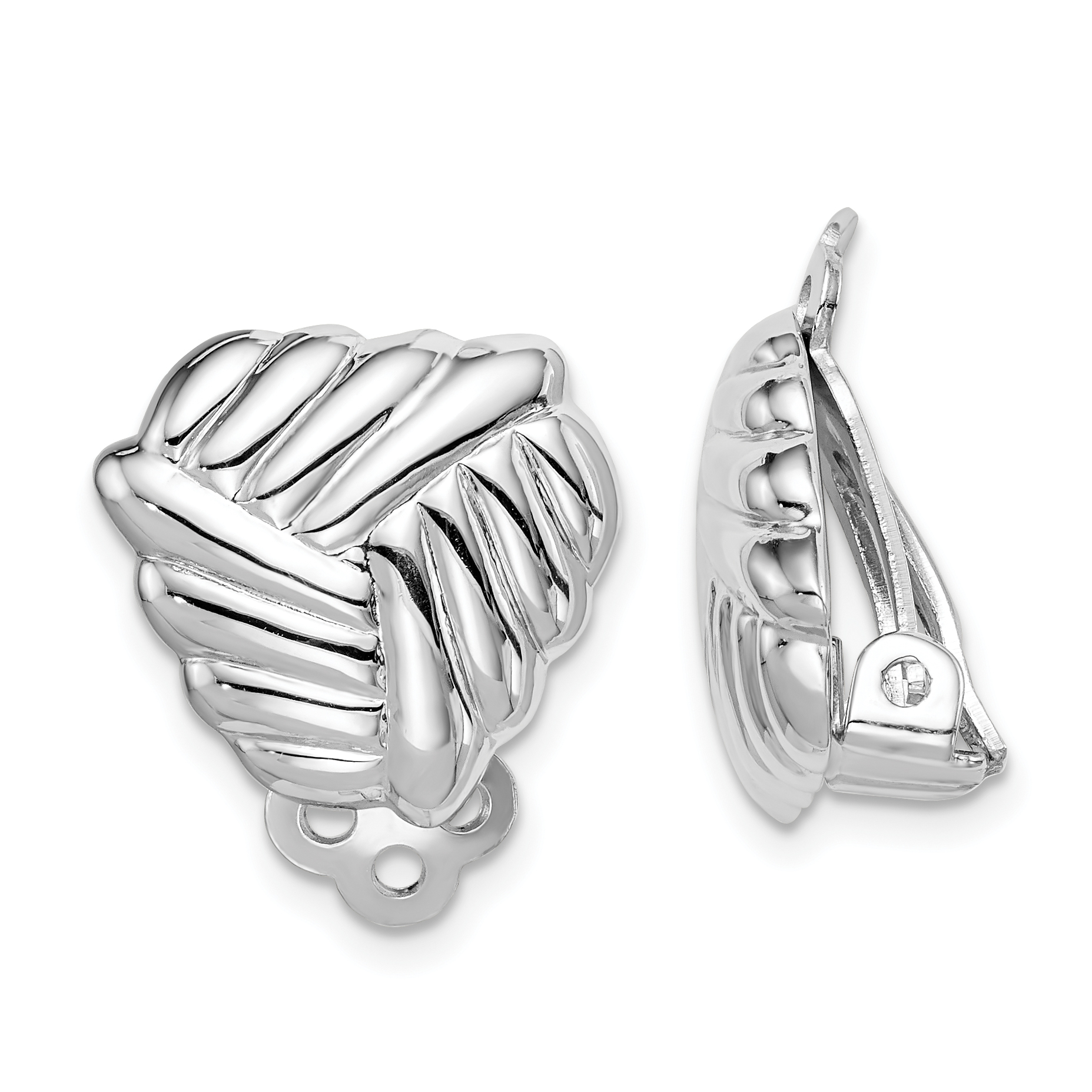Sterling Silver RH-plated Polished Non-Pierced Woven Triangle Earrings (QE14211)