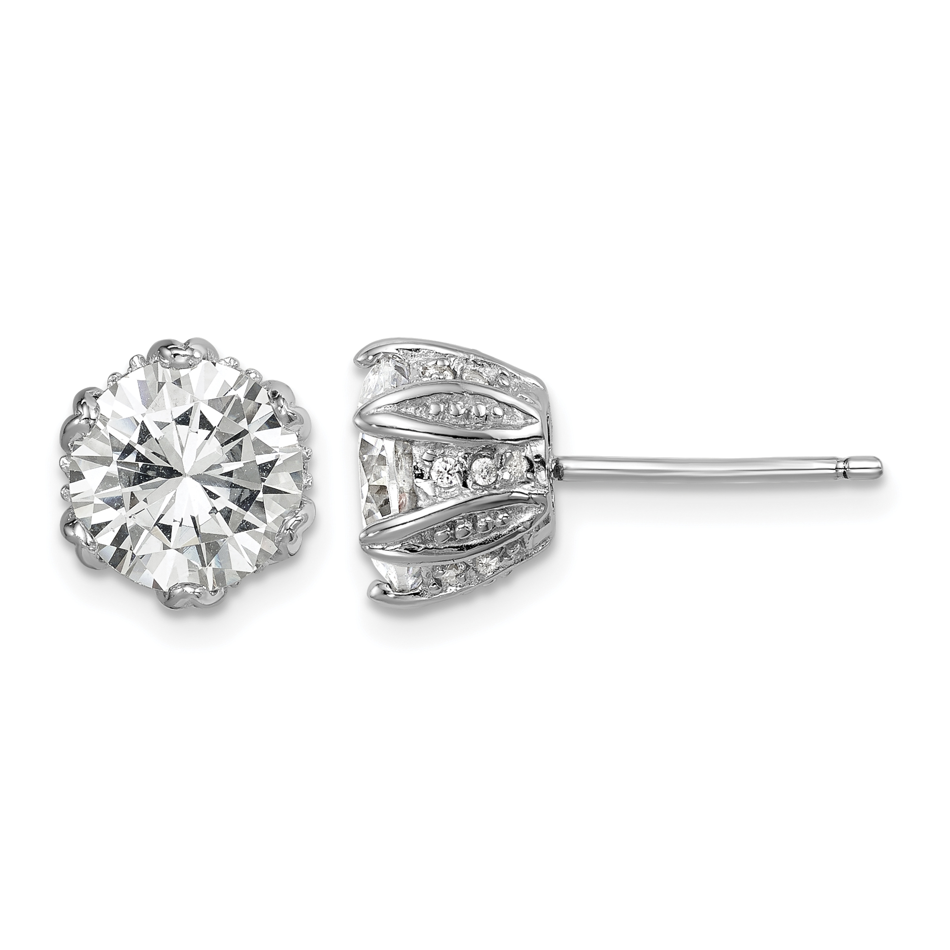 Sterling Silver Rhodium-plated CZ Stud Earrings (QE14214)