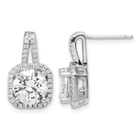 Sterling Silver Rhodium-plated CZ Halo Post Earrings view 1