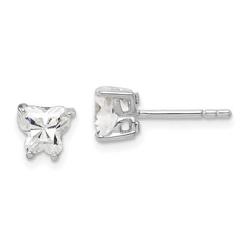Sterling Silver Rhodium-plated CZ Butterfly Post Earrings