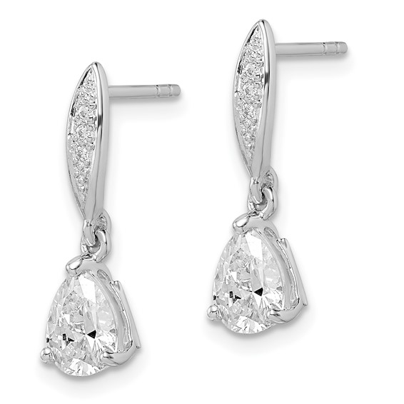 Sterling Silver Rhodium-plated Polished Pear CZ Post Dangle Earrings