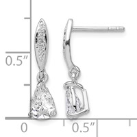 Sterling Silver Rhodium-plated Polished Pear CZ Post Dangle Earrings view 4
