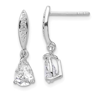 Sterling Silver Rhodium-plated Polished Pear CZ Post Dangle Earrings