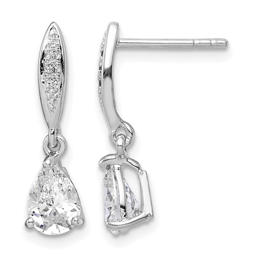 Sterling Silver Rhodium-plated Polished Pear CZ Post Dangle Earrings