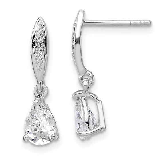 Sterling Silver Rhodium-plated Polished Pear CZ Post Dangle Earrings