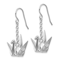 Sterling Silver Rhodium-plated Origami Crane Dangle Earrings view 2