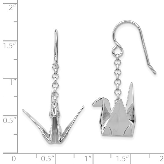 Sterling Silver Rhodium-plated Origami Crane Dangle Earrings