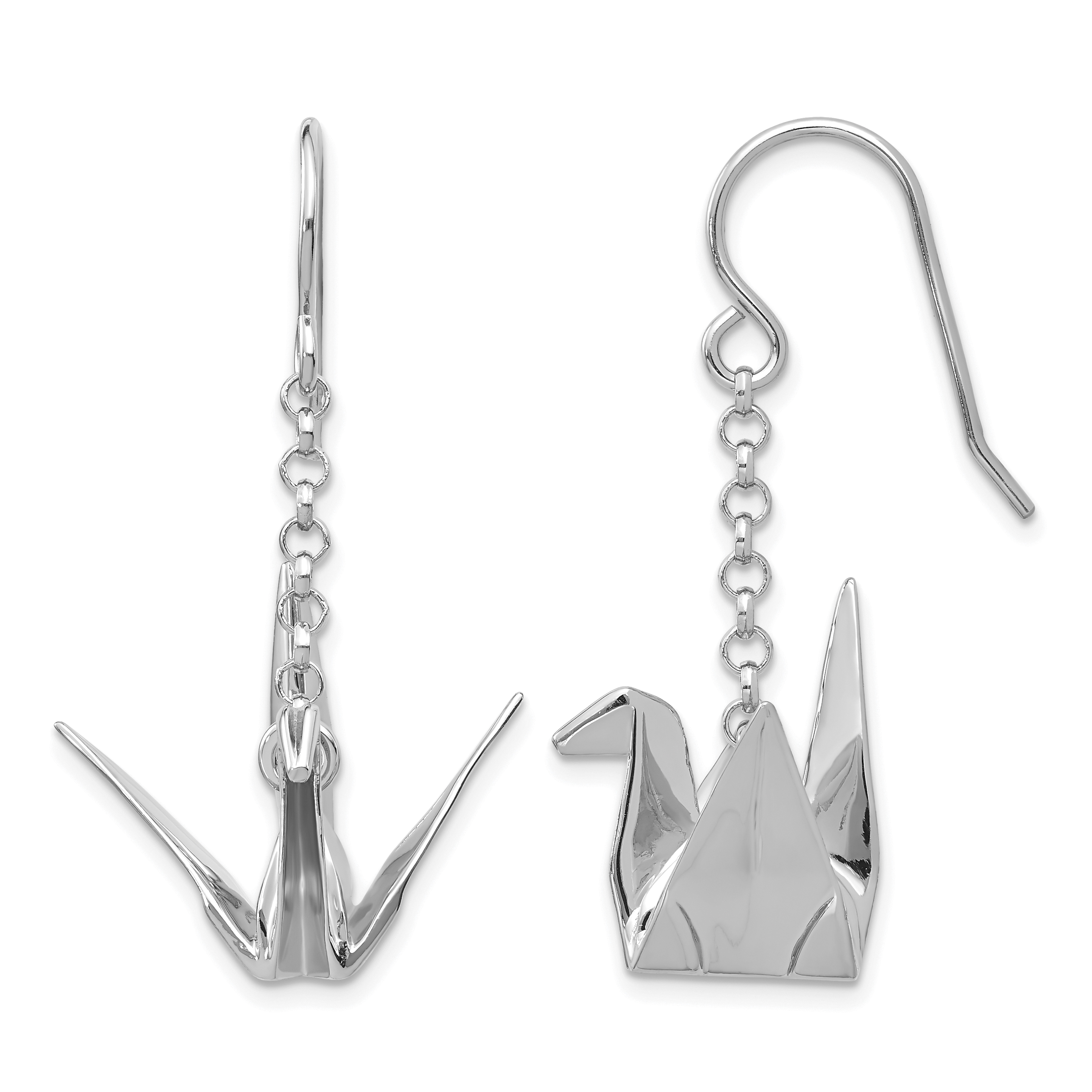 Sterling Silver Rhodium-plated Origami Crane Dangle Earrings (QE14222)