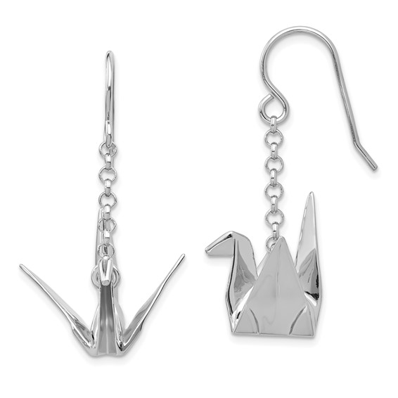 Sterling Silver Rhodium-plated Origami Crane Dangle Earrings