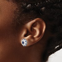 Sterling Silver RH Plated CZ and Synthetic Blue Spinel Flower Post Earrings view 3