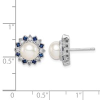 Sterling Silver RH-plated Fwc Pearl Syn. Blue Spinel CZ Earrings view 4