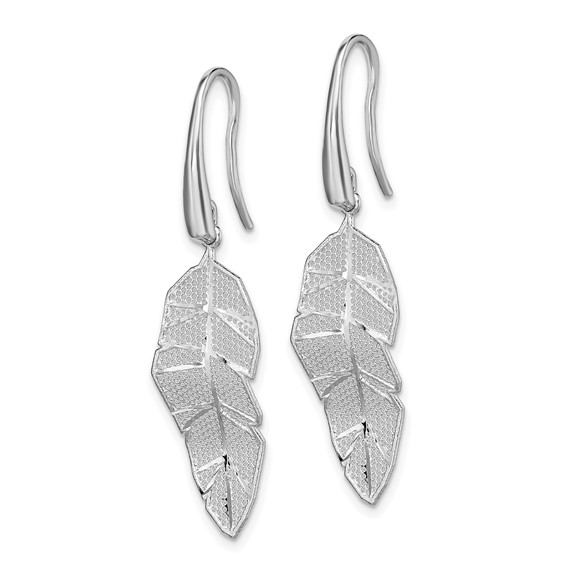 Sterling Silver Rhodium-plated Polished Leaf Dangle Earrings