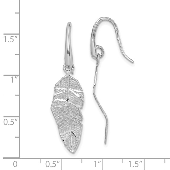 Sterling Silver Rhodium-plated Polished Leaf Dangle Earrings