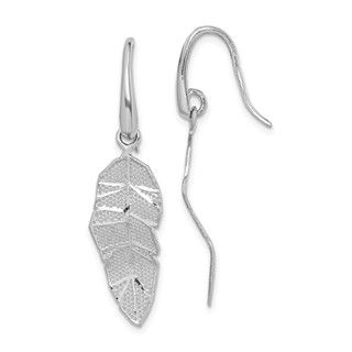 Sterling Silver Rhodium-plated Polished Leaf Dangle Earrings