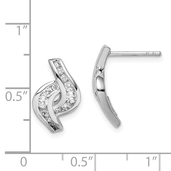 Sterling Silver Rhodium-plated CZ Post Earrings