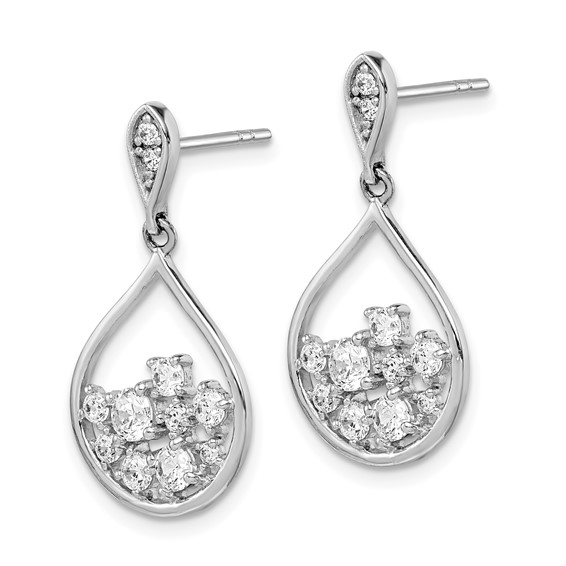 Sterling Silver Rhodium Plated CZ Dangle Earrings