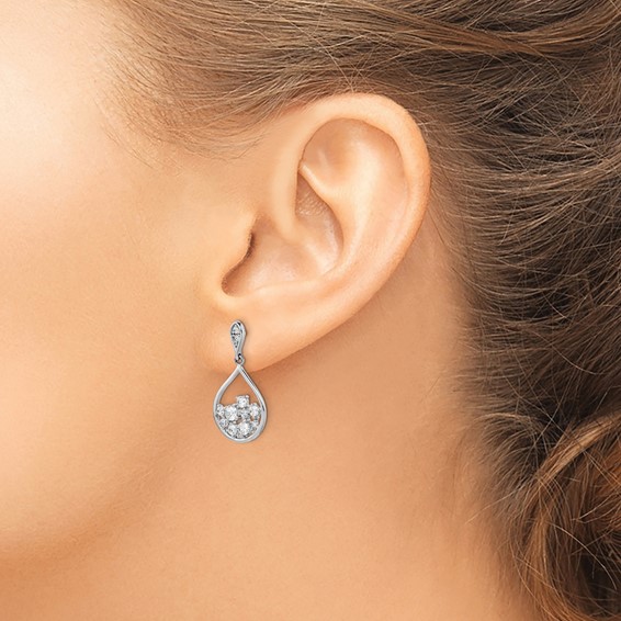 Sterling Silver Rhodium Plated CZ Dangle Earrings