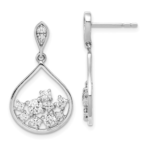 Sterling Silver Rhodium Plated CZ Dangle Earrings