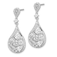 Sterling Silver RH-plated Polished Fancy CZ Teardrop Post Dangle Earrings view 2