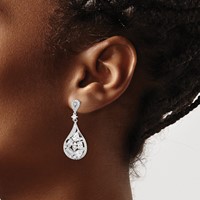 Sterling Silver RH-plated Polished Fancy CZ Teardrop Post Dangle Earrings view 3