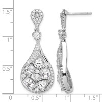 Sterling Silver RH-plated Polished Fancy CZ Teardrop Post Dangle Earrings view 4