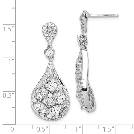 Sterling Silver RH-plated Polished Fancy CZ Teardrop Post Dangle Earrings