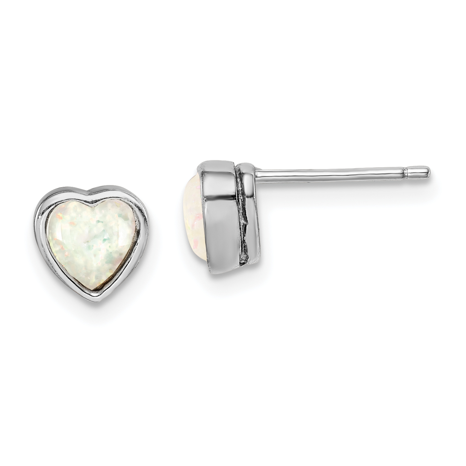 Sterling Silver Rhodium Plated Lab Created Opal Post Earrings (QE14255)