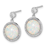 Sterling Silver Rhodium-plated Lab Created Opal and CZ Dangle Earrings view 2