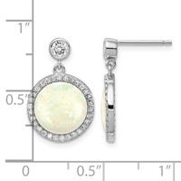 Sterling Silver Rhodium-plated Lab Created Opal and CZ Dangle Earrings view 4