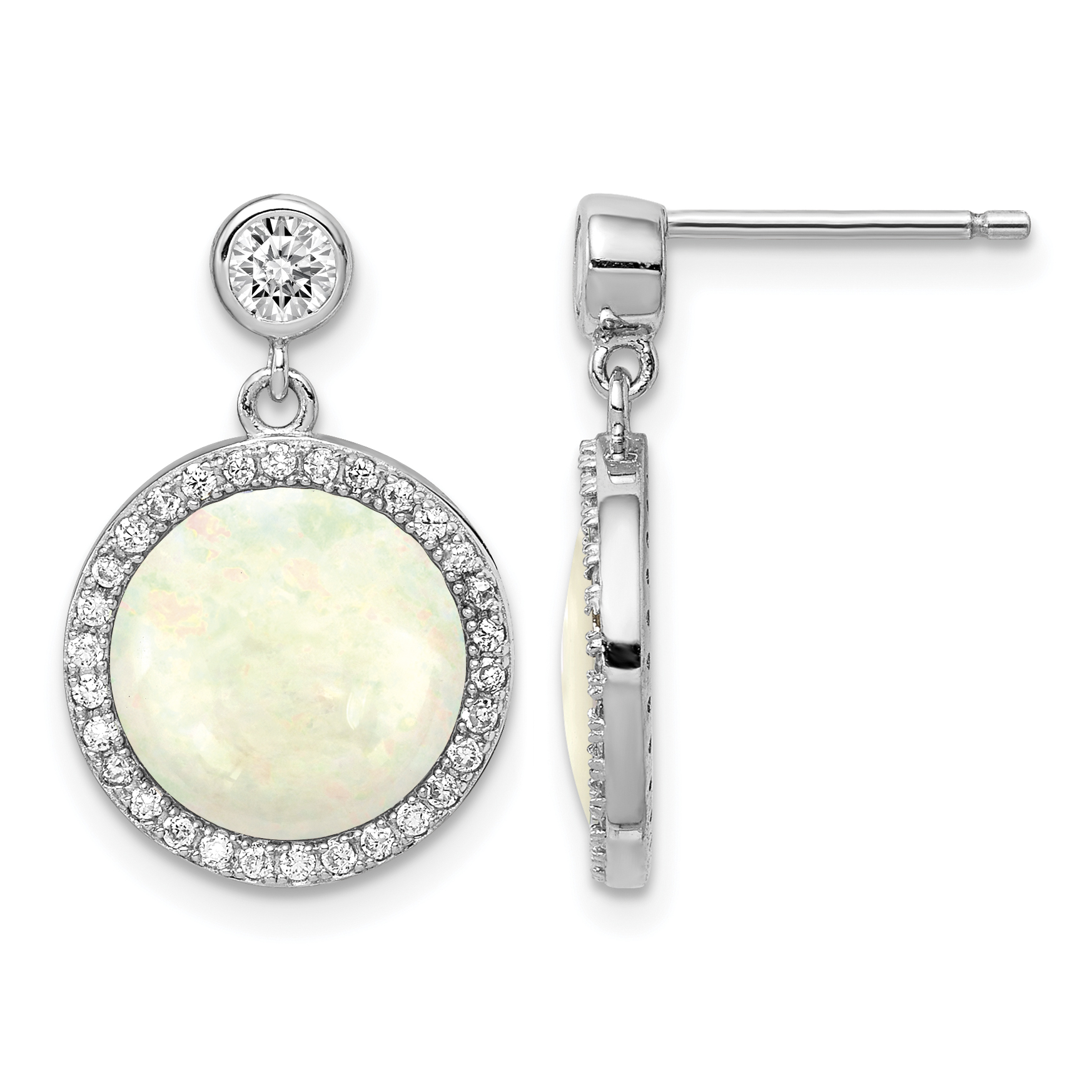 Sterling Silver Rhodium-plated Lab Created Opal and CZ Dangle Earrings (QE14257)