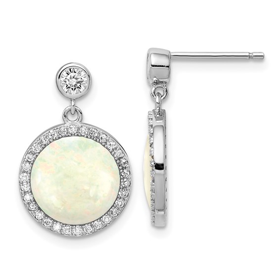 Sterling Silver Rhodium-plated Lab Created Opal and CZ Dangle Earrings