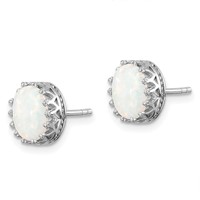 Sterling Silver Rhodium-plated 6mm Oval Created Opal Post Earrings view 2