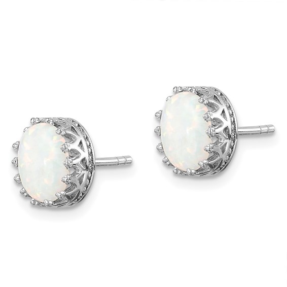 Sterling Silver Rhodium-plated 6mm Oval Created Opal Post Earrings