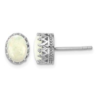 Sterling Silver Rhodium-plated 6mm Oval Created Opal Post Earrings view 1