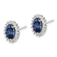 Sterling Silver Rhodium-plated Blue and Clear CZ Post Earrings view 2